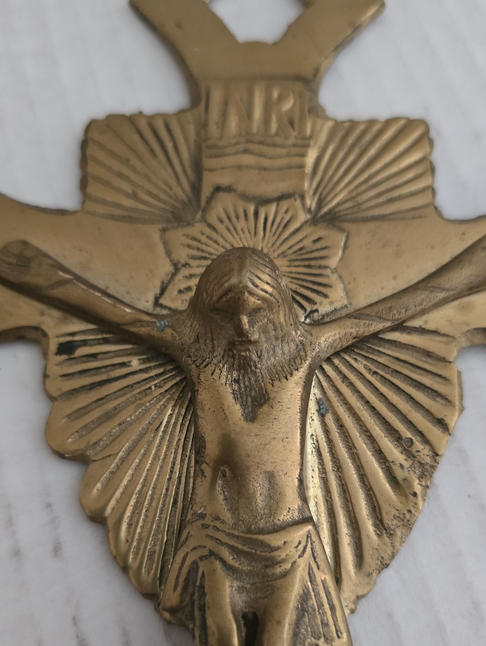 Vintage Solid Brass Crucifix Cross Wall Hanging From India - Picture 6 of 16